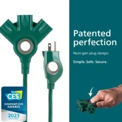 Philips 3-Outlet EZGrip Grounded Extension Cord, 25 ft., Indoor/Outdoor, Green