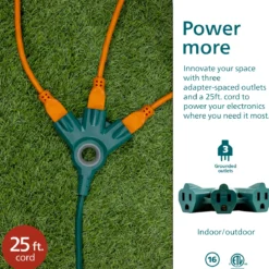 Philips 3-Outlet EZGrip Grounded Extension Cord, 25 ft., Indoor/Outdoor, Green