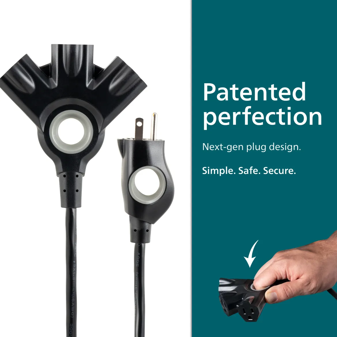 Philips 3-Outlet EZGrip Grounded Extension Cord, 50ft., Indoor/Outdoor, Black