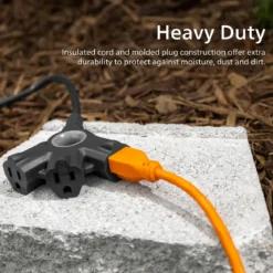 Philips 3-Outlet EZGrip Grounded Extension Cord, 50ft., Indoor/Outdoor, Black