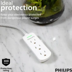Philips 3-Outlet 8ft. Extension Cord with Surge Protection, White