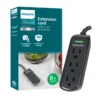 Philips 3-Outlet 8ft. Extension Cord With Surge Protection, Black