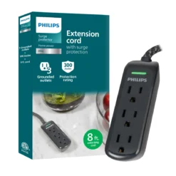 Philips 3-Outlet 8ft. Extension Cord With Surge Protection, Black