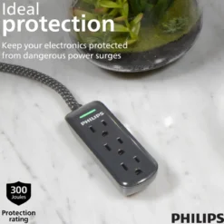 Philips 3-Outlet 8ft. Extension Cord With Surge Protection, Black