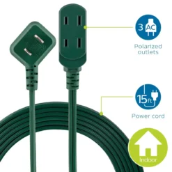 Philips 3-Outlet 15ft. Extension Cord with Flat Plug, Green