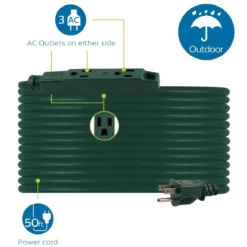 Philips 3-Outlet 25ft. Outdoor Extension Cord with Power Block, Green