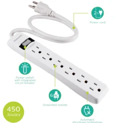 Philips 6-Outlet 2ft. Surge Protector, White