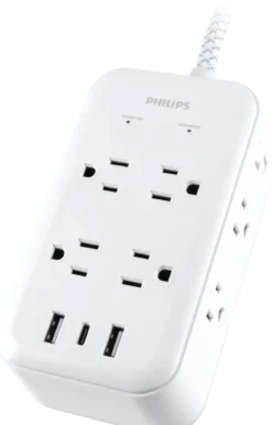 Philips 8-Outlet 6ft. Surge Protector with USB Charging, White