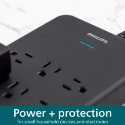 Philips 12-Outlet 6ft. Surge Protector with Adapter-Spaced Outlets, Black