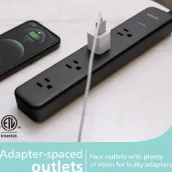 Philips 4-Outlet 4ft. Surge Protector with Adapter-Spaced Outlets, Black