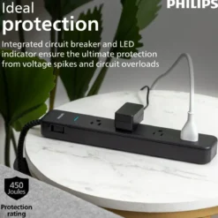 Philips 4-Outlet 4ft. Surge Protector with Adapter-Spaced Outlets, Black