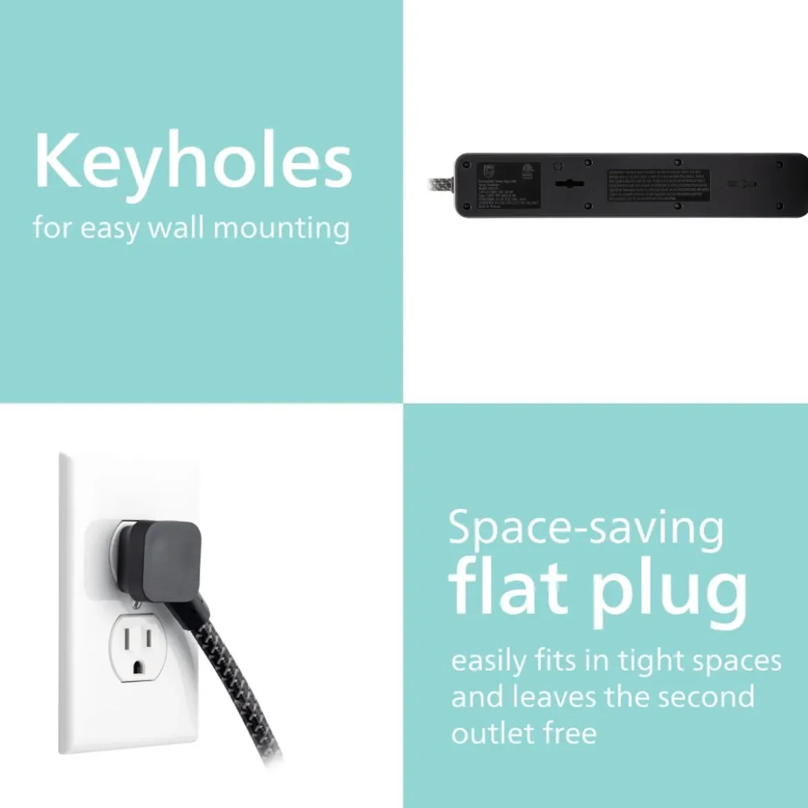 Philips 4-Outlet 4ft. Surge Protector with Adapter-Spaced Outlets, Black