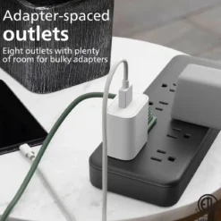 Philips 8-Outlet 8ft. Surge Protector with Adapter-Spaced Outlets, Black