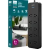 Philips 9-Outlet 6ft. 1 USB-A 1 USB-C Surge Protector With Adapter-Spaced Outlets, Black