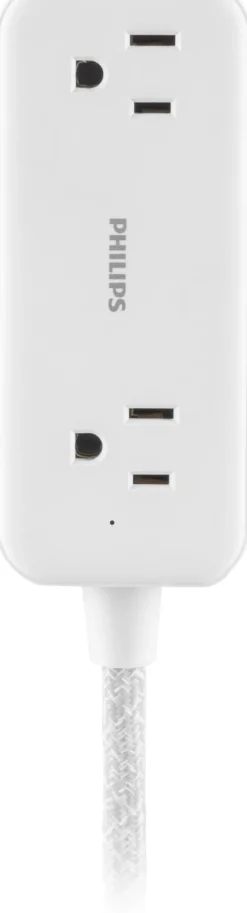 Philips 2-Outlet, 6 ft. USB-Charging Extension Cord, White/Gray