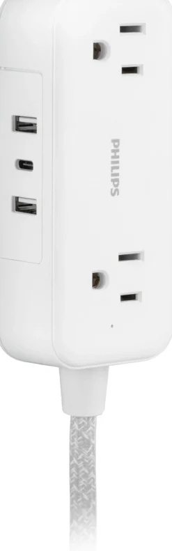Philips 2-Outlet, 6 ft. USB-Charging Extension Cord, White/Gray