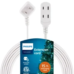 Philips 3-Outlet Polarized Extension Cord, 15ft., White
