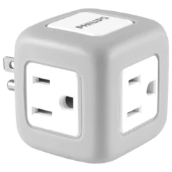 Philips 3-Outlet Rubberized Cube Tap, 245J, Gray
