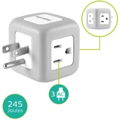 Philips 3-Outlet Rubberized Cube Tap, 245J, Gray