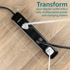 Philips 6-Outlet Surge Protector, 1080J, 10ft. Cord, Black