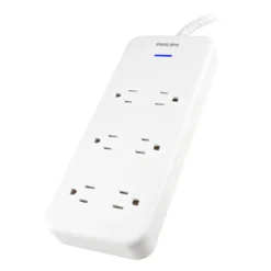 Philips 6-Outlet Surge Protector, 1080J, Adapter-Spaced, 8ft Braided Cord, White
