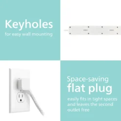 Philips 4-Outlet Surge Protector Power Strip, 4 Ft Braided Extension Cord, Multi Plug Outlet Extender, Adapter-Spaced, 450 Joules, White