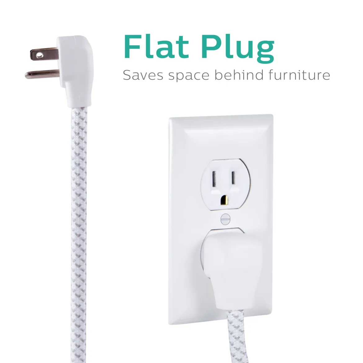 Philips 6-Outlet Surge Protector, 1080J, 6ft Braided Cord, White/Gray