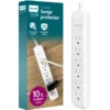 Philips 6-Outlet Surge Protector, 1080J, 10ft Braided Cord, White/Gray