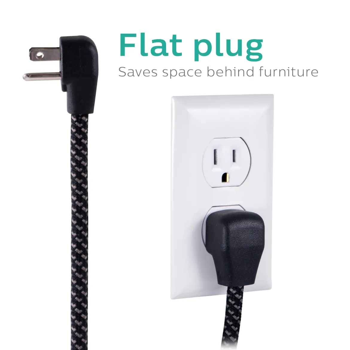 Philips 6-Outlet Surge Protector, 1080J, 10ft Braided Cord, Black
