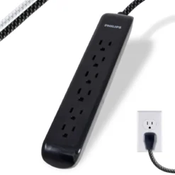 Philips 6-Outlet Surge Protector, 1080J, 10ft Braided Cord, Black