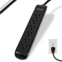 Philips 6 Outlet Surge Protector Power Strip, 4 Ft, Black