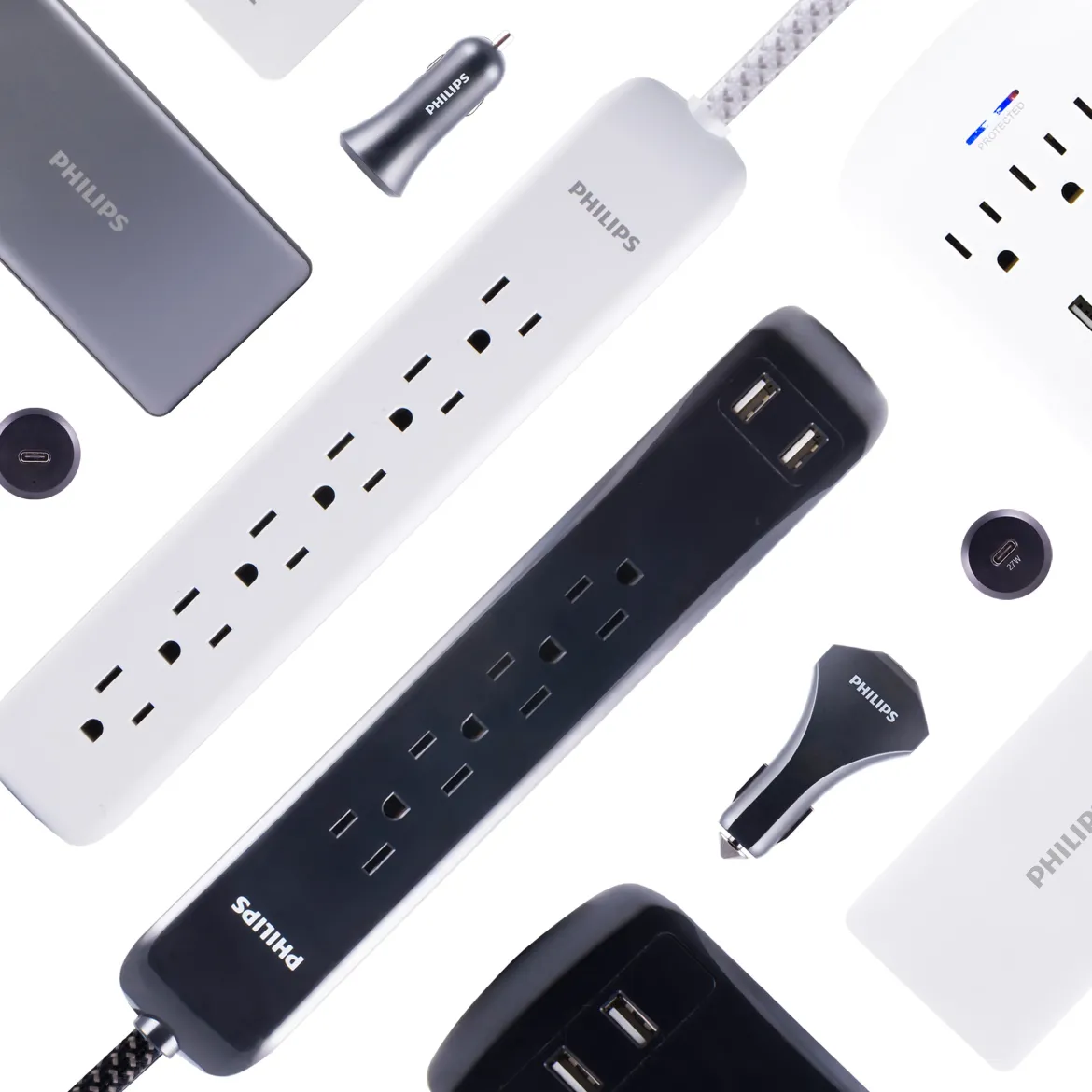 Philips 6 Outlet Surge Protector Power Strip, 4 Ft, Black