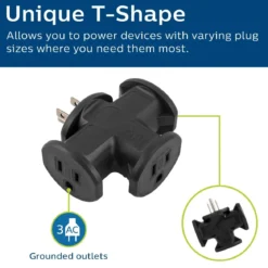 Philips 3-Outlet T-Shaped Adapter, Black