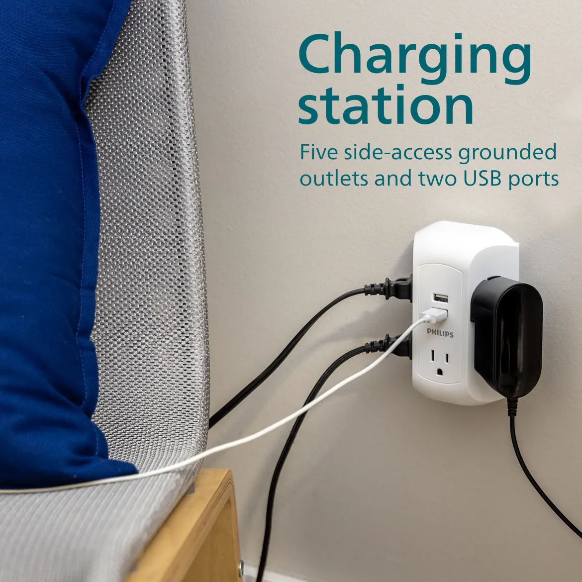 Philips 5-Outlet USB-A Charging Surge Protector