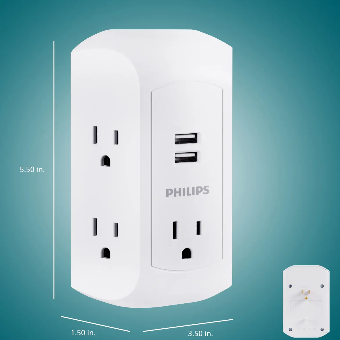 Philips 5-Outlet USB-A Charging Surge Protector