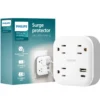 Philips 3-Outlet 1 USB-A 1 USB-C Wall Tap with Surge Protection, White