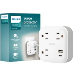 Philips 3-Outlet 1 USB-A 1 USB-C Wall Tap with Surge Protection, White