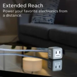 Philips 3-Outlet 2-USB 10ft. Extension Cord with Rubberized Cube, Gray/White