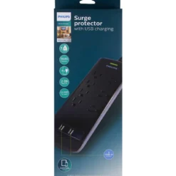Philips 7-Outlet 2-USB 4ft. Surge Protector, Black