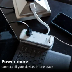 Philips 2-Outlet 2-USB Travel Charging Station with Surge Protection, White/Gray