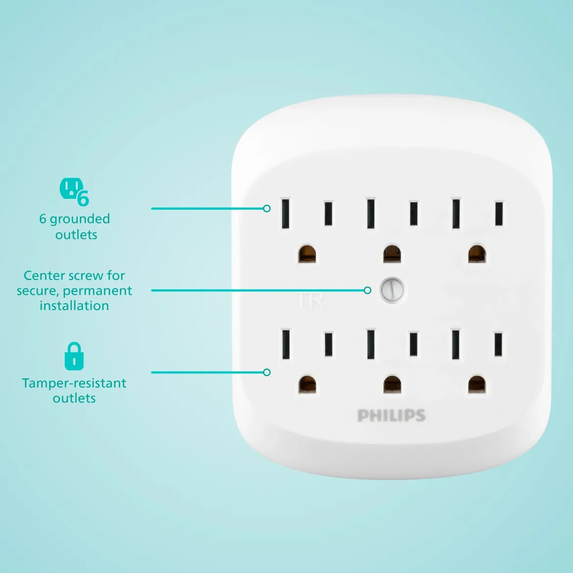 Philips 6-Outlet Wall Tap, White