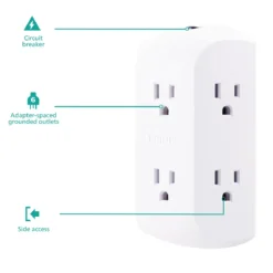 Philips 6-Outlet Wall Tap with Resettable Circuit Breaker, White