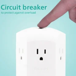 Philips 6-Outlet Wall Tap with Resettable Circuit Breaker, White