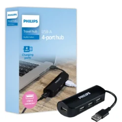 Philips USB-A 4-Port Travel Hub, Black