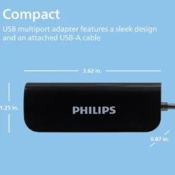Philips USB-A 4-Port Travel Hub, Black