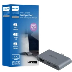 Philips USB-C and HDMI Multiport Hub With Power Pass-Through, Silver