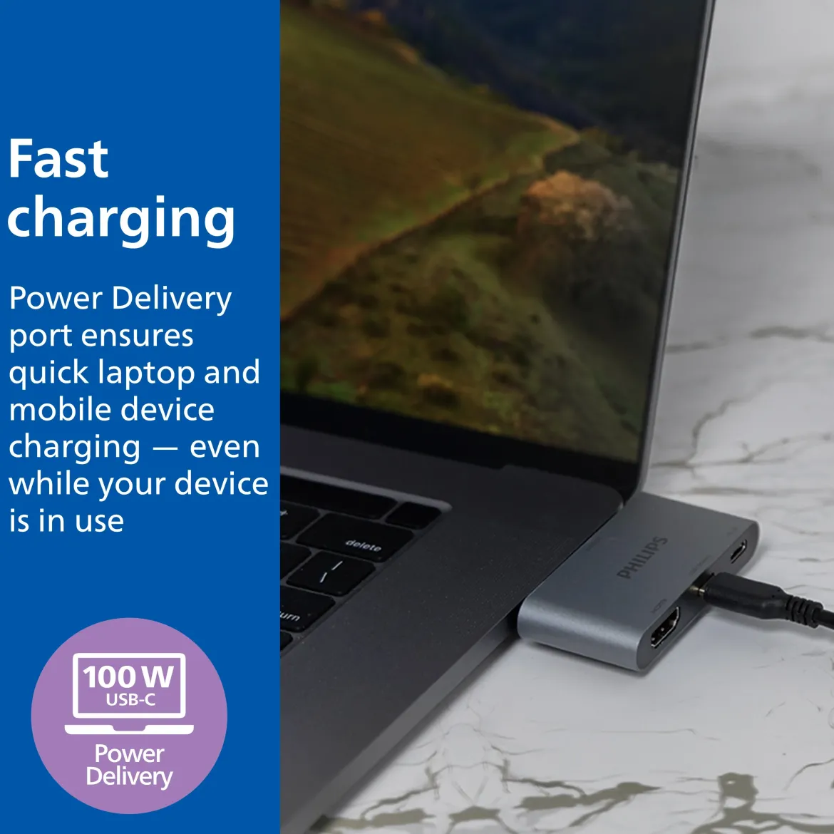 Philips USB-C and HDMI Multiport Hub With Power Pass-Through, Silver