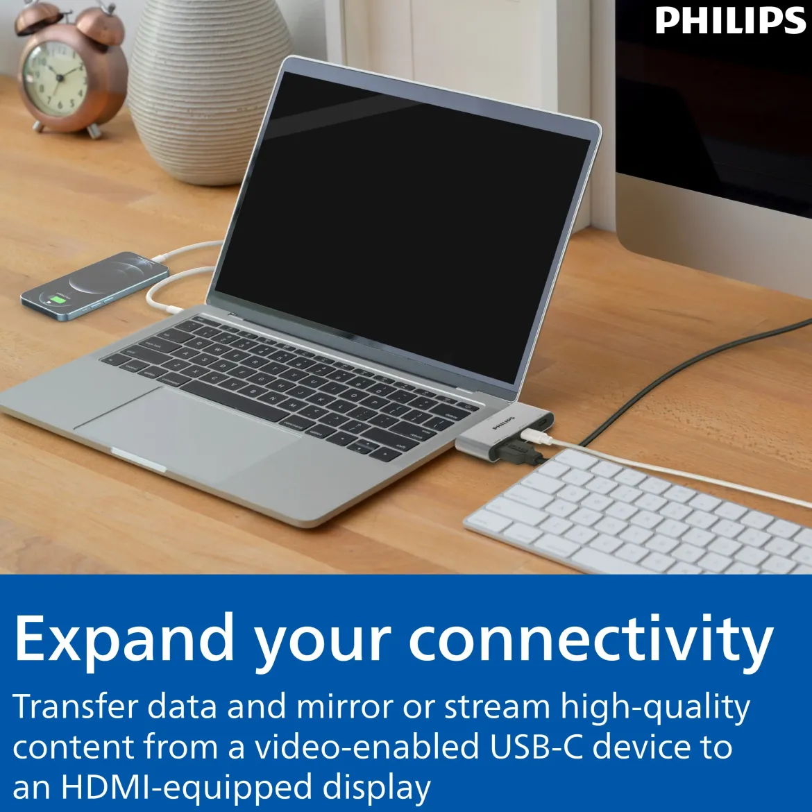 Philips USB-C and HDMI Multiport Hub With Power Pass-Through, Silver
