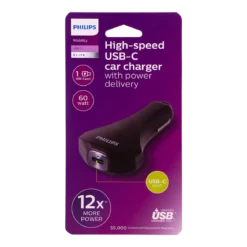 Philips 1-USB Car Charger with USB-C and Power Delivery, Black