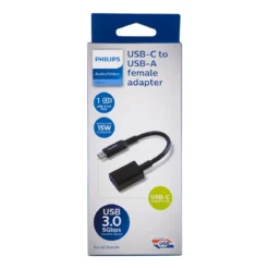 Philips USB-C to USB-A Female Adapter, Black